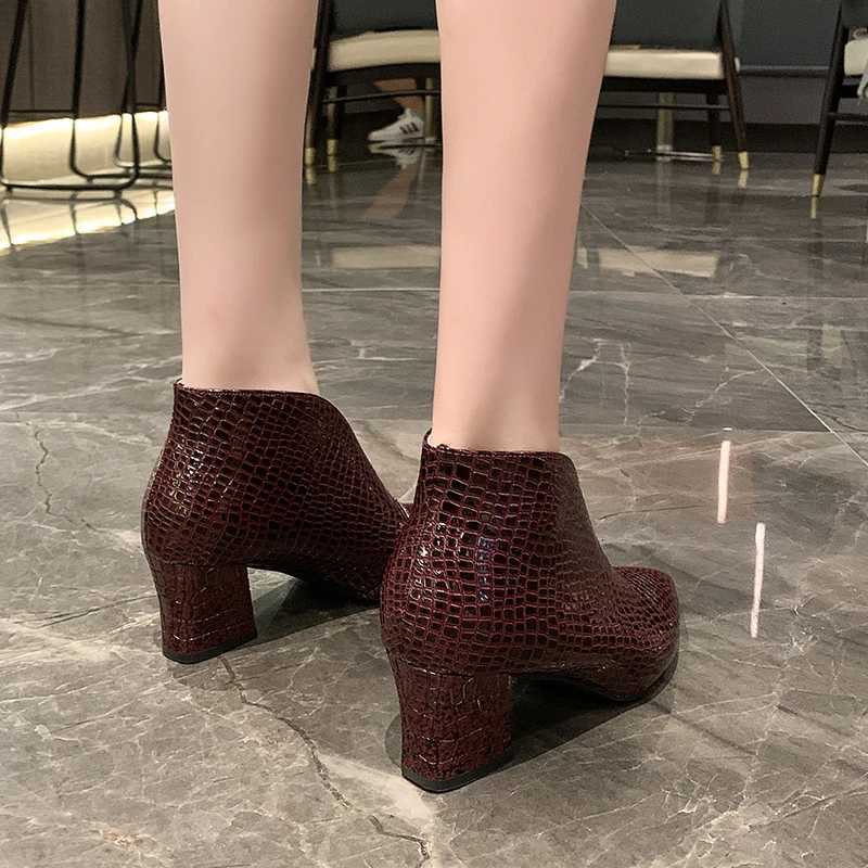 Thick Heel Womens Short Boots with Sexy VMouth SlipOn HighHeeled Boots W251024