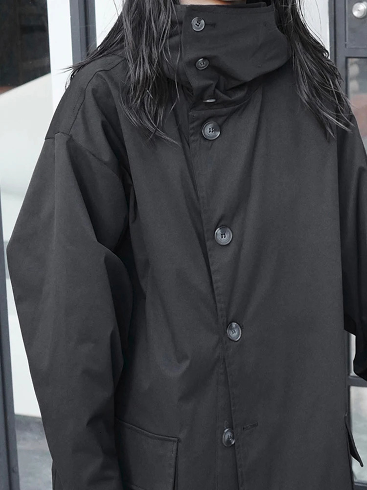 Lautaro Spring Autumn Long Oversized Black Trench Coat with Hood Dark Academia Aesthetic y ner Clothes for Women 251021