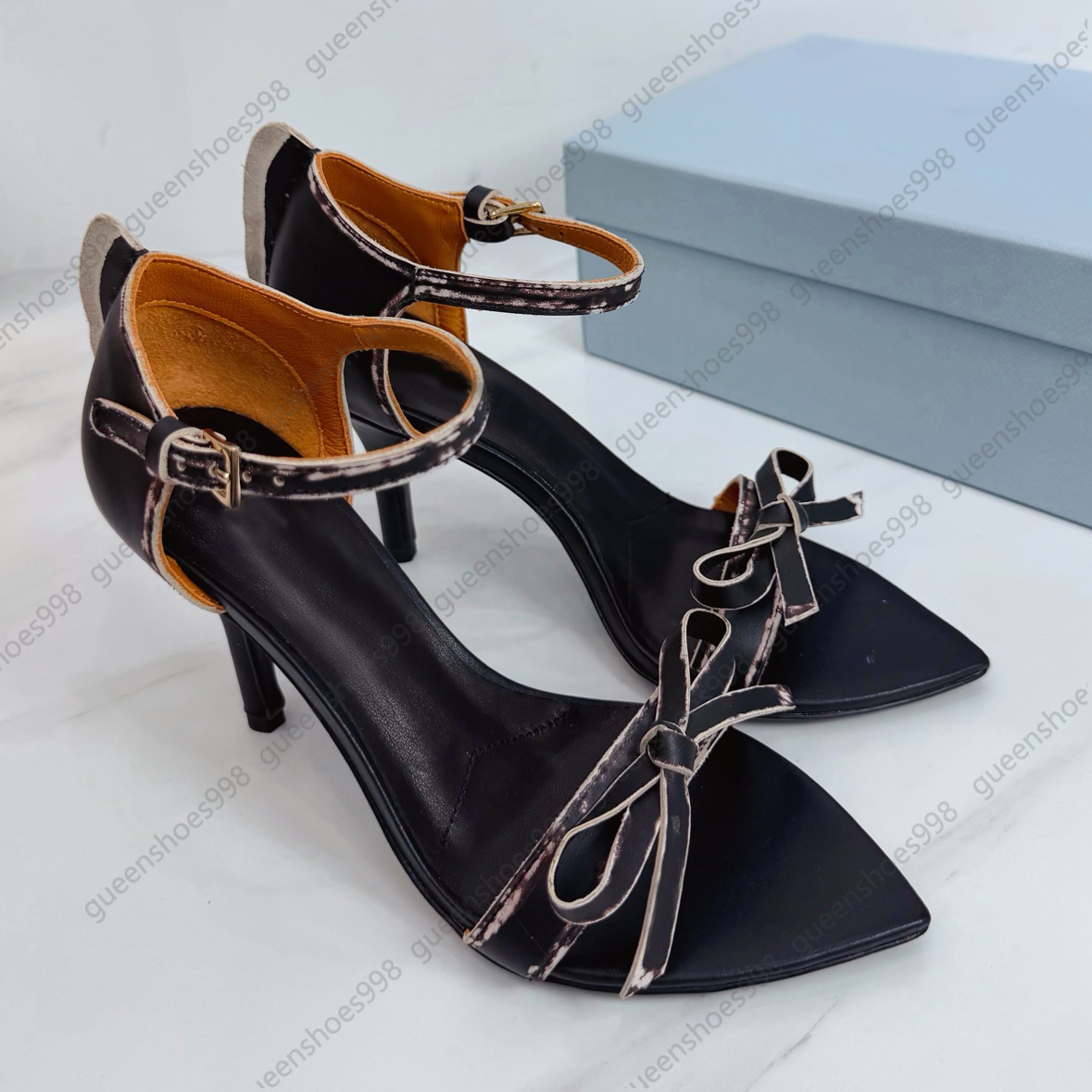 Fashion antiquing process leather high heel sandals womens casual ankle strap luxury designer shoe rope dew toe party sandal size 35-42