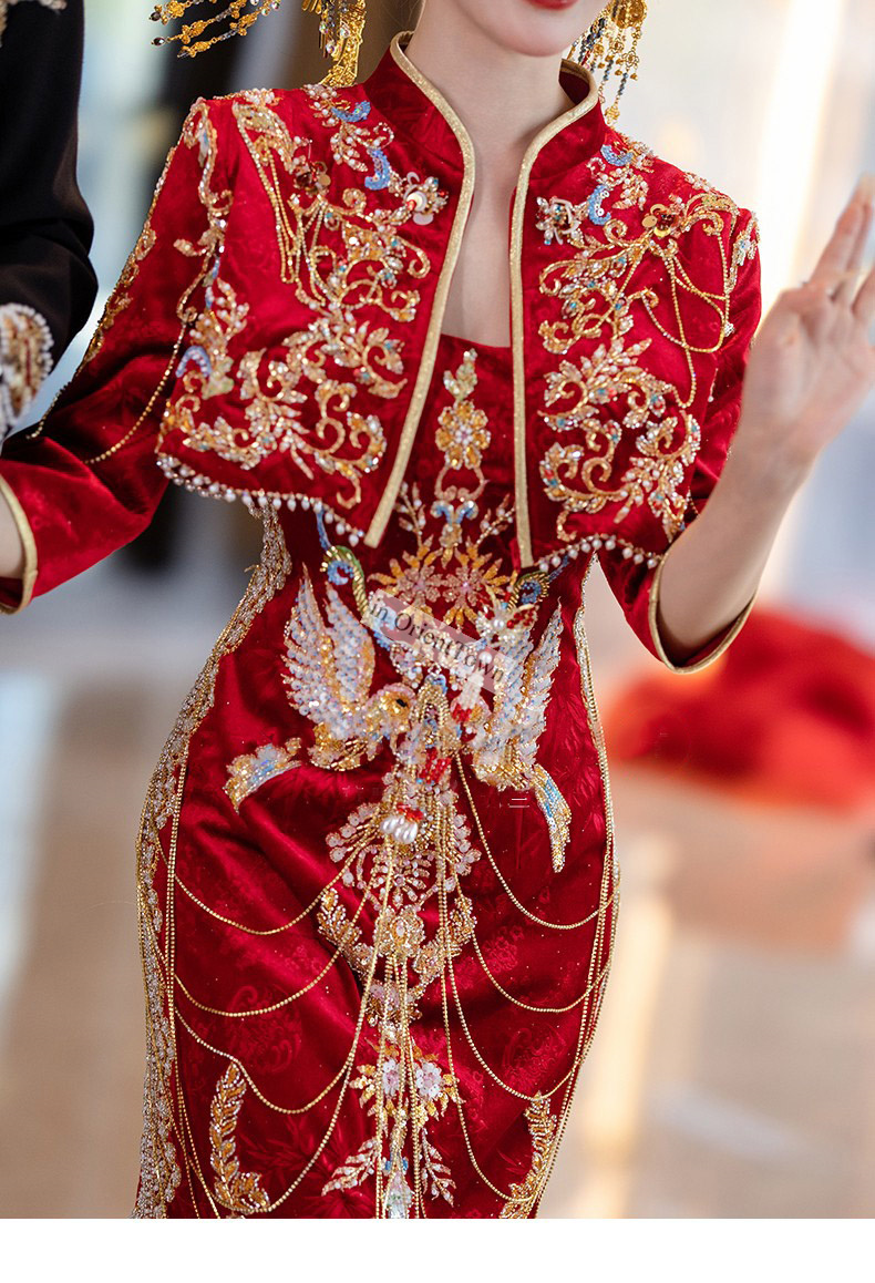 Asian in OrientTown Bride Wedding Dress Xiuhe Traditional Chinese Toast Ceremony Tops + Skirt Sets for Lady Party Attire CT043