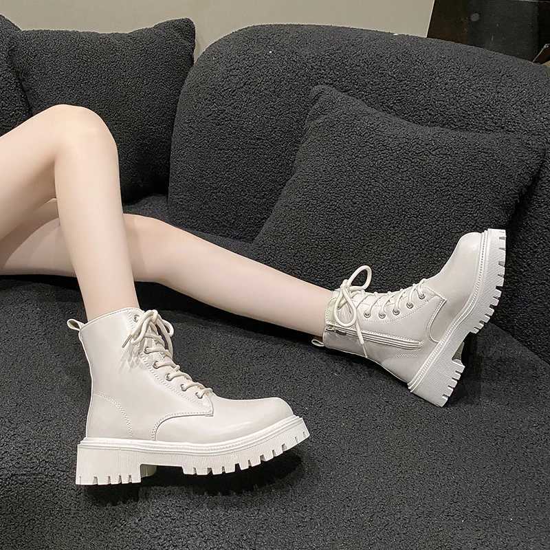 Womens Boots 2024 AutumnWinter New British Style Plush Fashion Thick Bottom Motorcycle Boots Lace Comfort Zipper Snow Boots W251024
