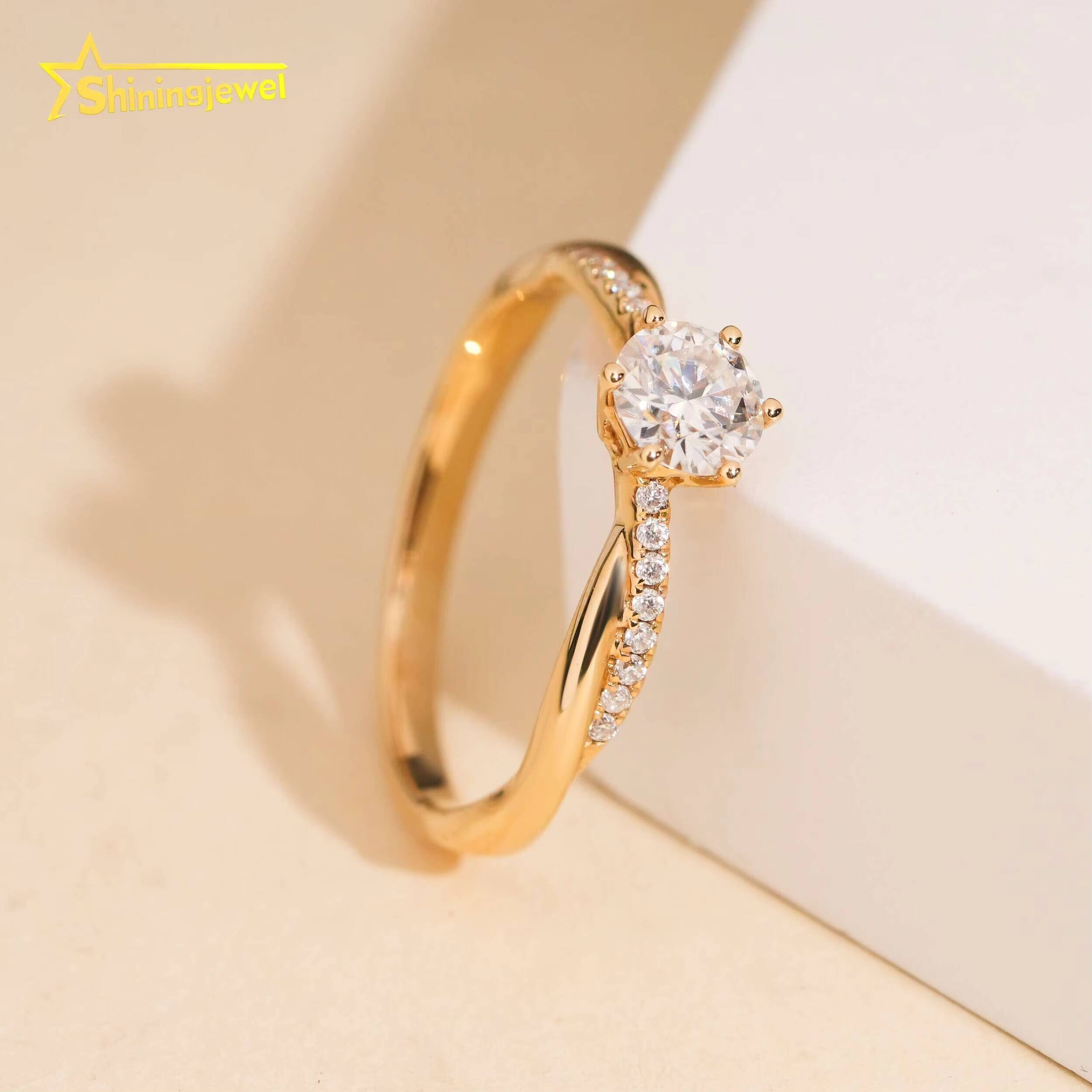 Fine Jewelry 14K Solid Gold D VVS Moissanite Ladies Ring High Quality Custom Moissanite Engagement Wedding Ring for Women