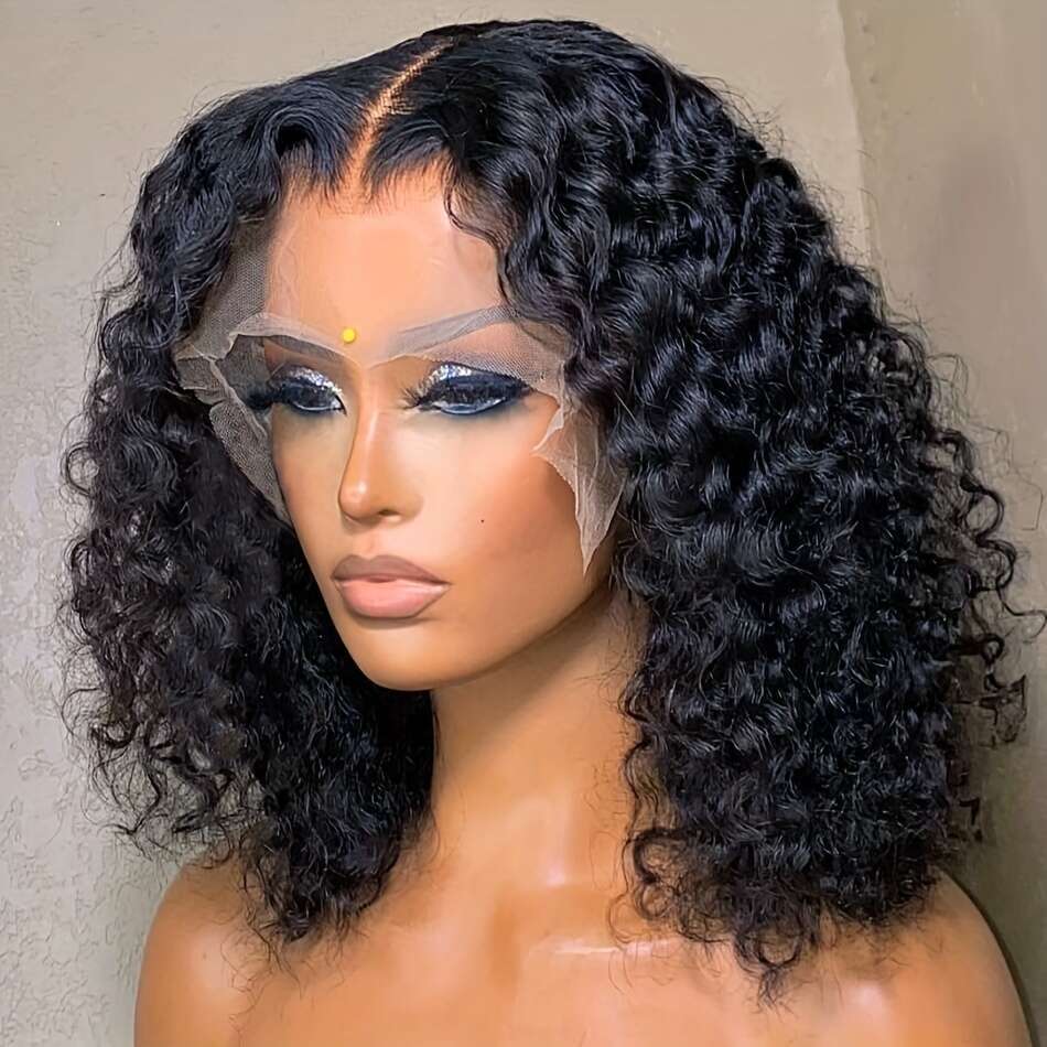 Short Curly Bob 13x4 Front Human Pre Pluck With Baby Hair Deep Frontal Wig For Women Water Wave Lace Wigs