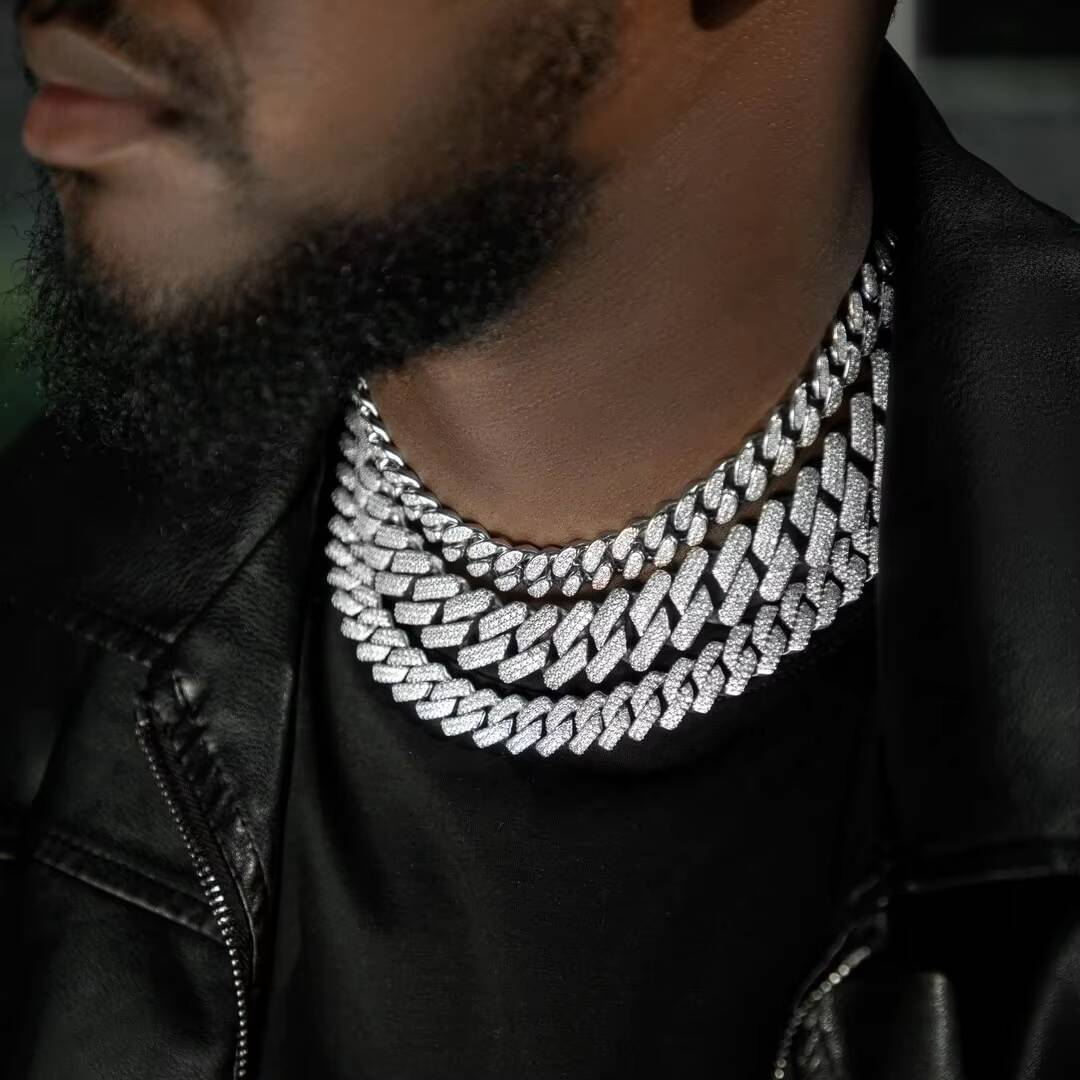 Pass Diamond test 814mm Wide GRA Moissanite Diamond 18k Gold 925 Sterling Silver Cuban Link Chain for Men Hip Hop Necklace