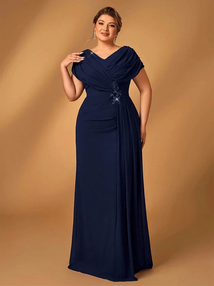 Plus Size Mom Evening Dress Wedding Reception Party Shiny Plus Size Chiffon Mother Navy Blue Evening Dress 251023