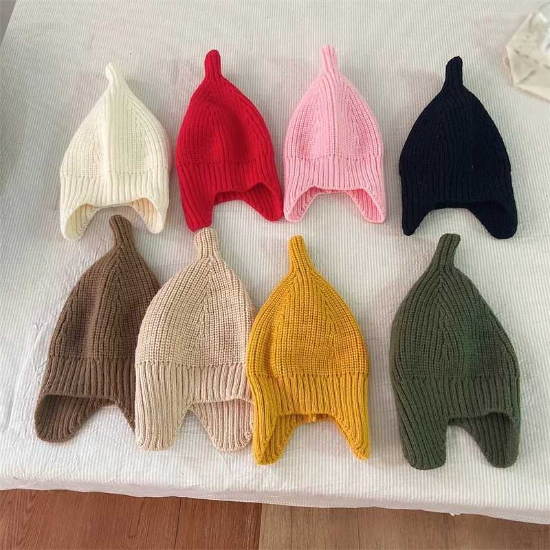 Autumn Winter Ear Protection Baby Hat Warm Knitted Kids Hat Cap Solid Color Infant Boy Girls Beanie Bonnet InfantL251024