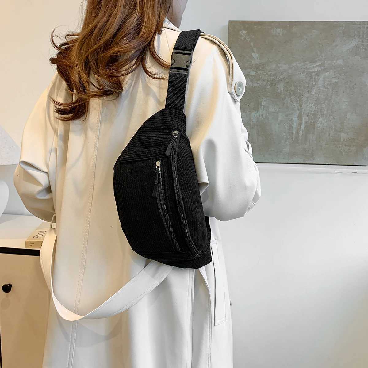 Casual Corduroy Belt Bags for Men Women Fashion Fanny Pack Female Banana Waist Bag Hip Purse Shoulder Crossbody Chest Bag PocketL251024