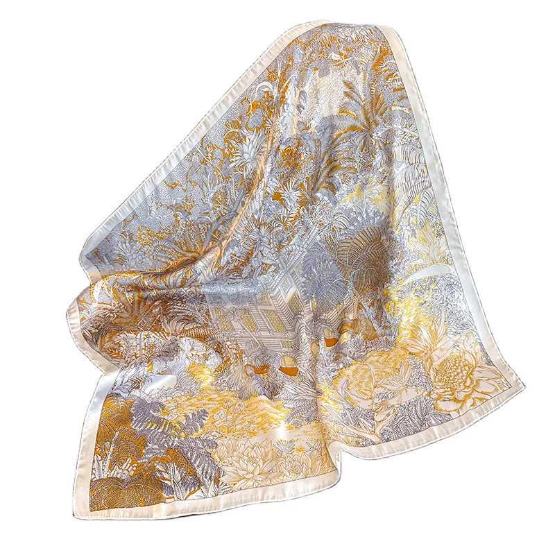 Luxury Silk Feeling Square Scarf Wen ral Print Neckerchief Haiand Foard Off Bandana Echarpe Tie Shls Wrs Satin Y251024