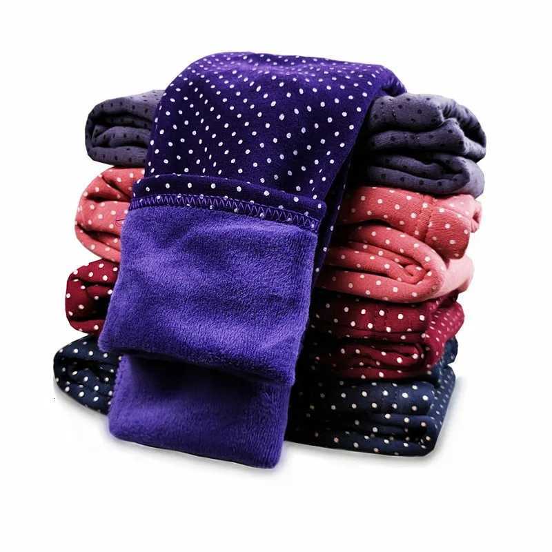 Sweet Leggings Girls Dot Velvet Pants Autumn Winter Kids Cotton Stretch Warm Trousers Baby Girls Elastic Waist Slim PantsT251024