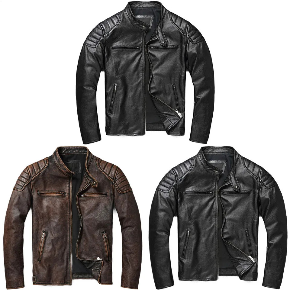 Men Imatition Leather Retro Stand Collar Jacket PunkStyle Coat Motorcycle Clothe 251023