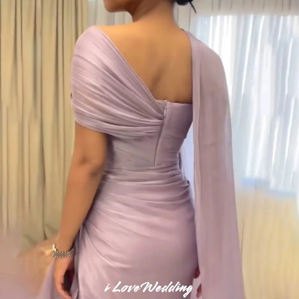 Purple One Shoulder Prom Dresses Satin Pleated Mermaid Open Back Zipper Wedding Party Dress Slim Minimalist Customized 251023