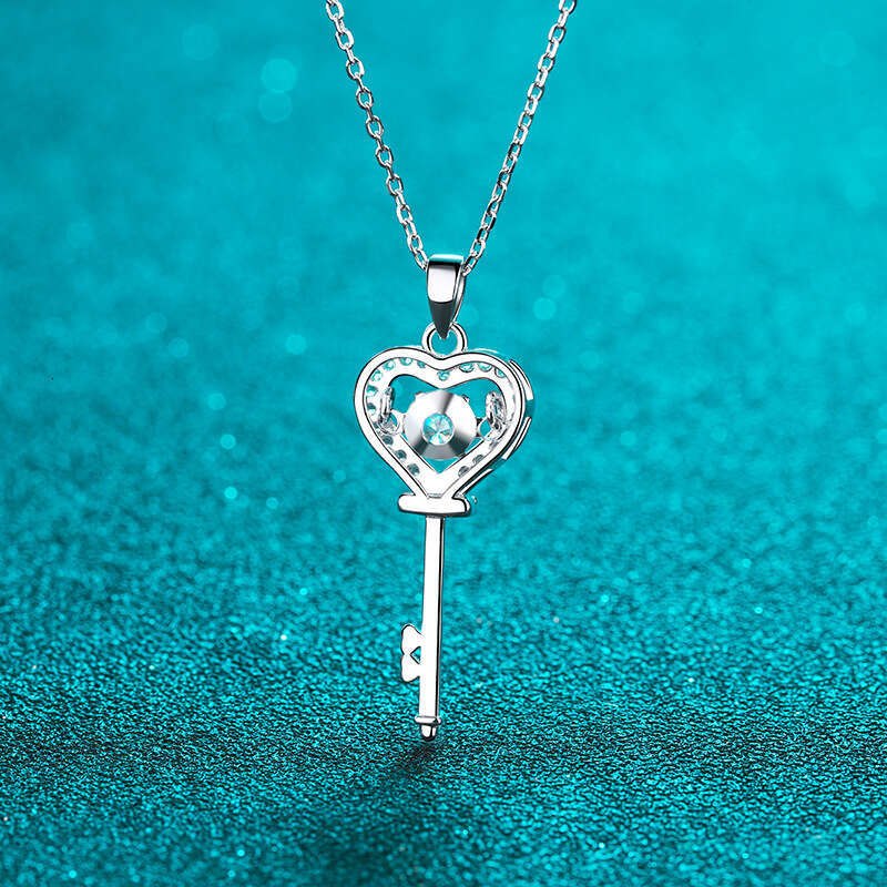 DHCollections-- Sterling Sier Lock Love Inlaid Women Engagement Straight 50 Points Dynamic Moissanite Necklace