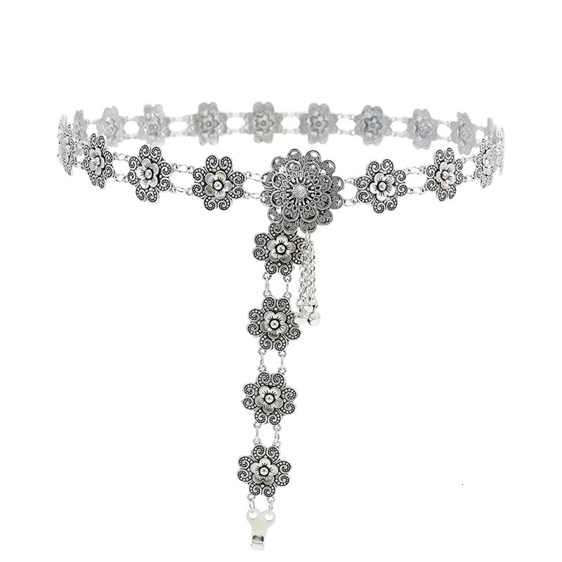 Retro Style Alloy Waist Chain Body Chain Silver Color Flower Tassel Bells Pendant Belly Chain for Women Waist Chain Jewelry 251023