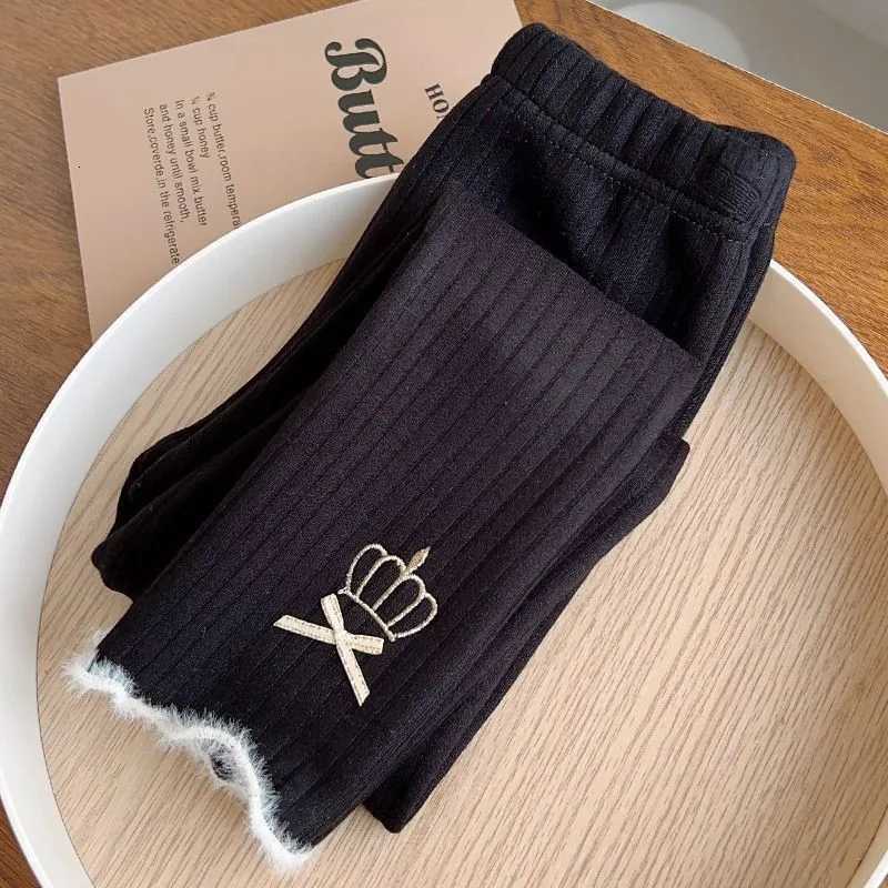 Baby Girl Princess Bow Thick Leggings Infant Toddle Child Crown Pattern Pant Fleece Inside Warm Autumn Winter Baby Clothes 110YT251024