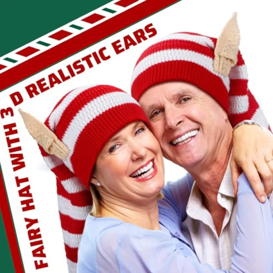 Christmas Knitted Elf Hats with Ears for Adults Women Men Red and White Elf Beanie Crochet Long Santa Hats Beanie Elf Costume A 251023
