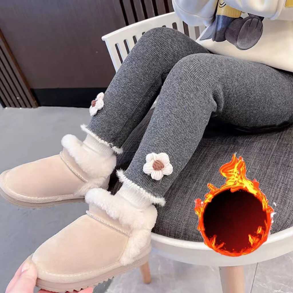 Baby Girls Thermal Leggings Spring Autumn Winter Kids Lace Flower Cute Simplicity Tight Warm Trousers Children Skinny PantsT251024