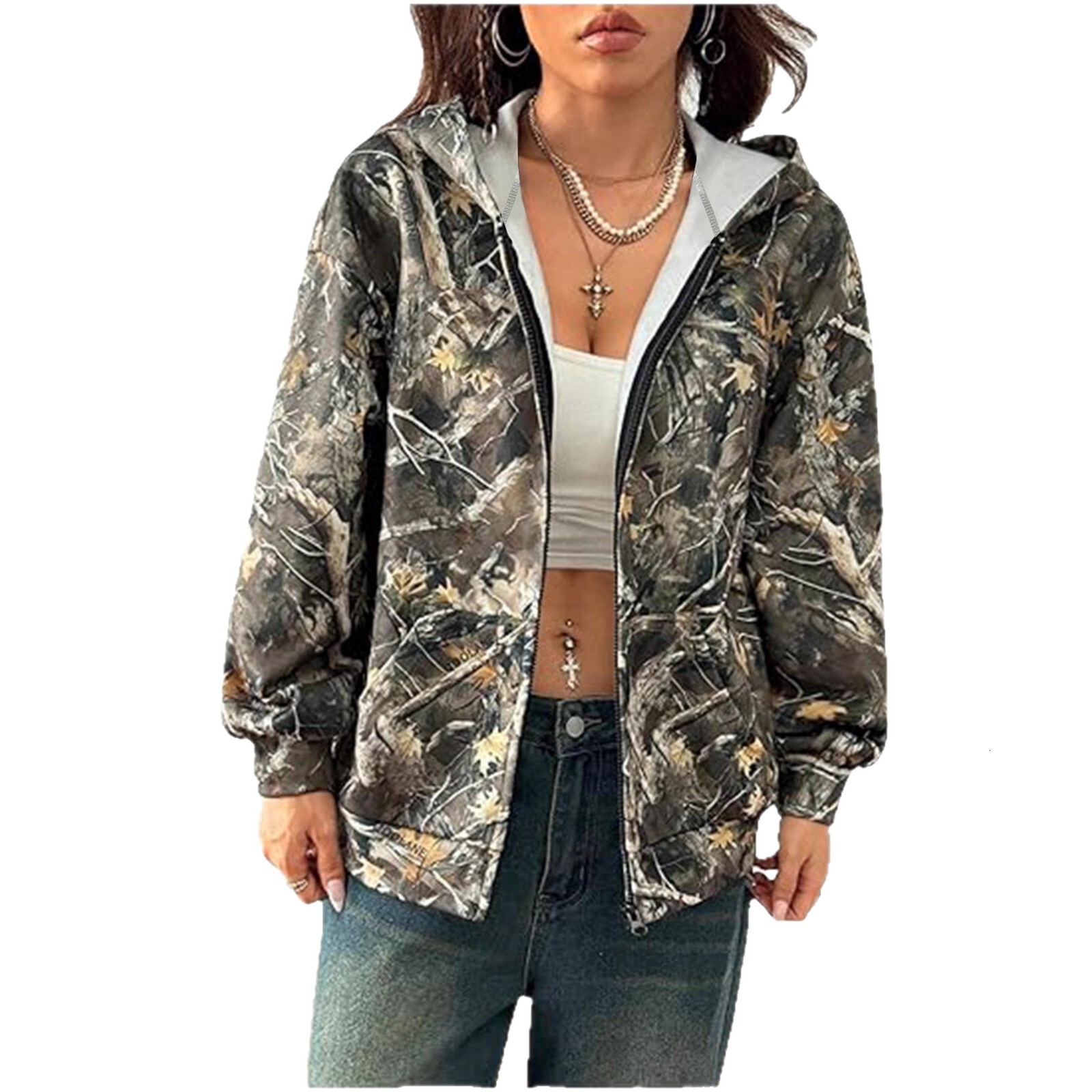 Autumn Camouflage Loose Long Sleeve Maple Leaf Print Trendy Fashion Versatile Women's Top Wholesale