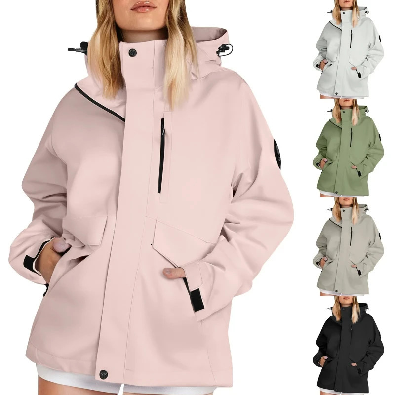 Autumn Womens Lightweight Hiking Jackets Solid Color Loose Hooded Windbreaker Outdoor Windproof Waterproof Rain Jackets Coat 251022