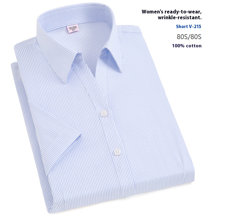 Women's 100% Cotton DP Ready-to-Wear Non-Iron Short-Sleeve Shirt Cotton Business Formal Shirt