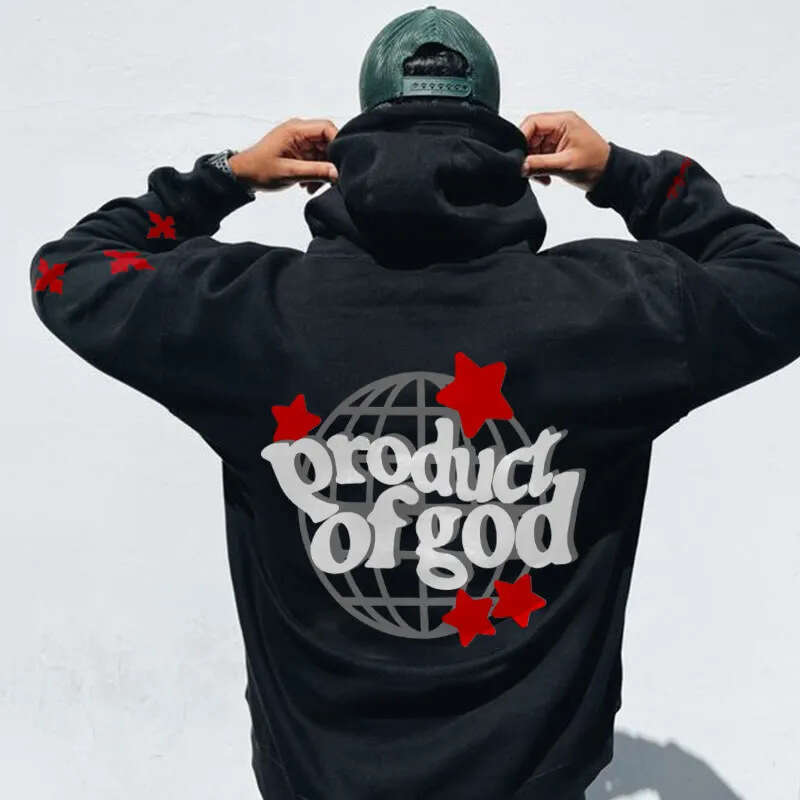 2025 Men's Fleece-Lined Sweatshirt with Letter Print, Kangaroo Pocket, Drawstring, and Printed Hoodie