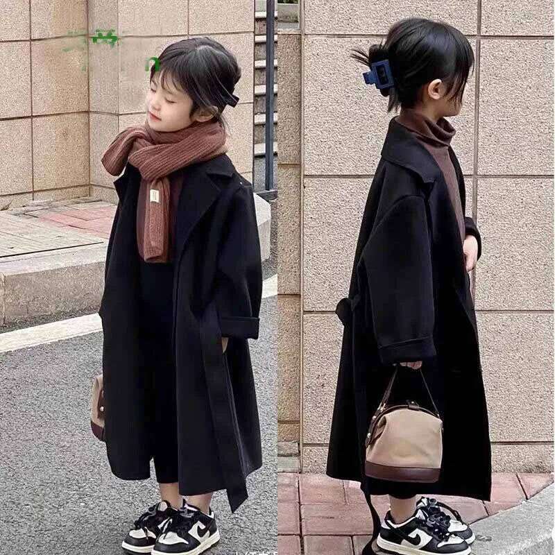 Girls Woolen Jackets Children Winter Thick Warm Long Coats 4-12 Years Kids Turn-Down Collar Outerwear Teenager Fashion Clothing