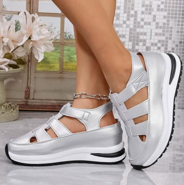 Hollow out casual sandals for women summer 2024 versatile thin sponge cake thick sole high height women's shoes Z 10.21-6