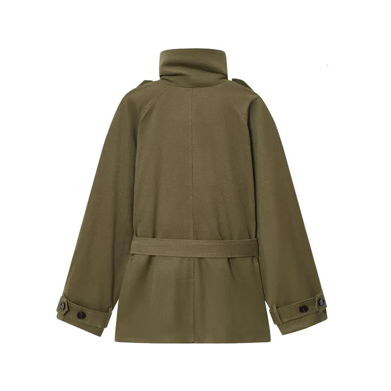 Womens Jacket Long Sleeve Button With Belt Coat Lace Up Stand Collar Outerwears Autumn Chic High Street Lady Jackets 251021