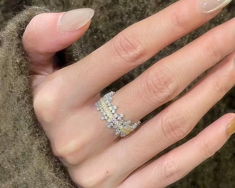 TaiYang New Wide Band Open Ring, Gold Plated Copper with Micro-Pave Zirconia, Minimalist Statement Finger Ring for Women