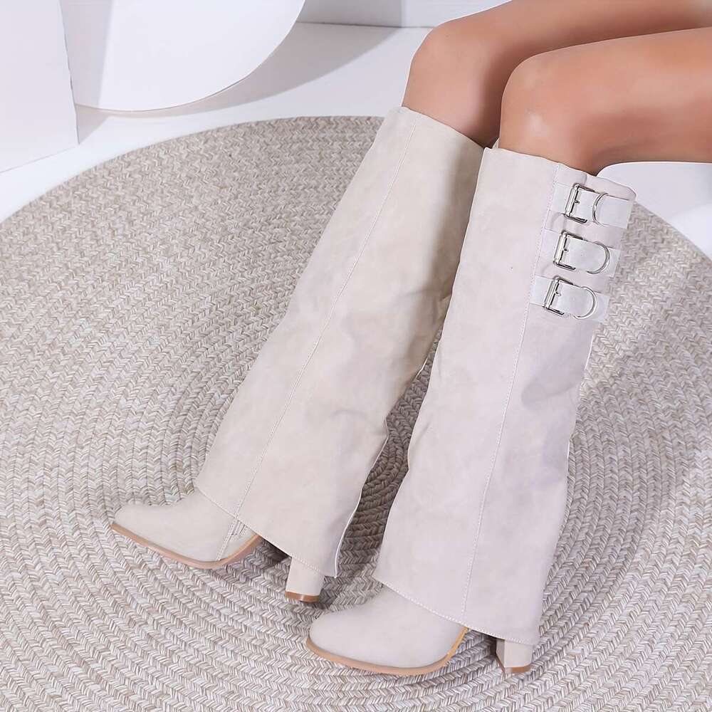 Women's Sexy Chunky Round Toe Ankle Boots With Buckle Straps Zipper Closure Faux Cover Upper, Fabric Lined, Rubber Sole - All-Season Versatile Fo