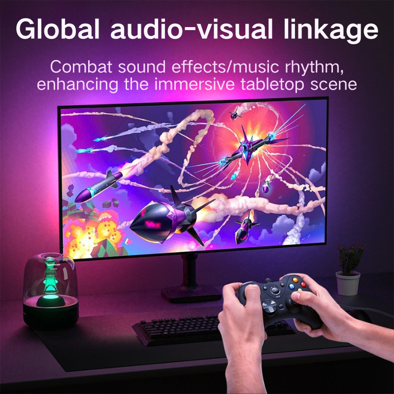 RGBIC Multi-Monitor Synchronized Lighting - Adjustable Length Silicone + PC LED Strips with IR Controller157---DX23014-1