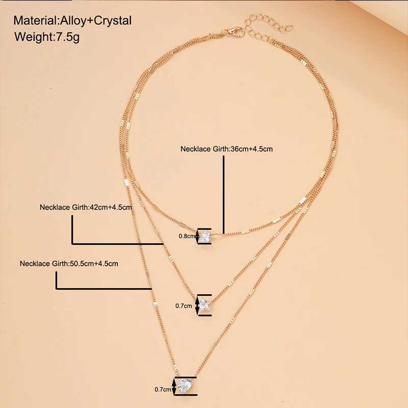 3 Layer Crystal Zircon Necklace Heart Star Multilayer Pendant Necklace Women Fashion Square Rhinestone Female Necklaces JewelryXJ251024