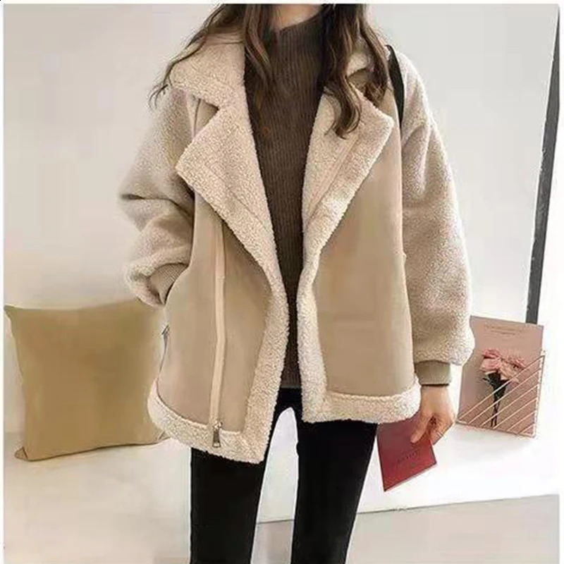2023 Womens Autumn Winter Lamb Wool Sheepskin Coat Fur Onepiece Thickened Jacket Casual Warm Oversized S 4XL 251018