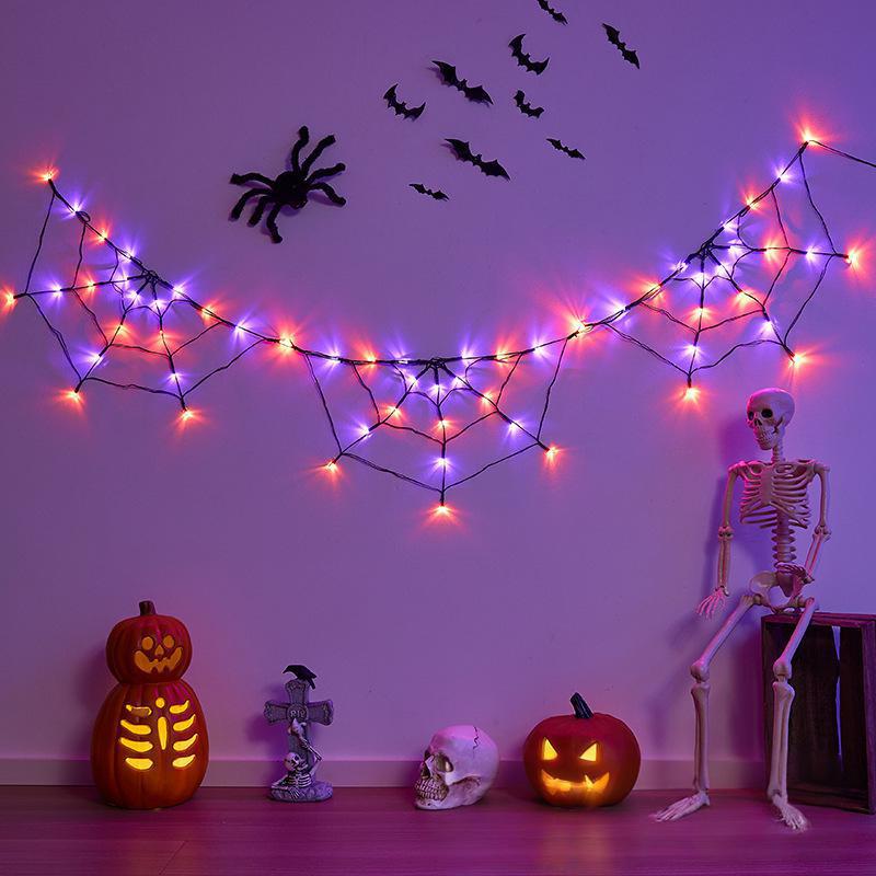 Halloween Spooky Dual Color Spider Web LED Strings - USB/Battery Operated & Remotely Controlled159---HZZW
