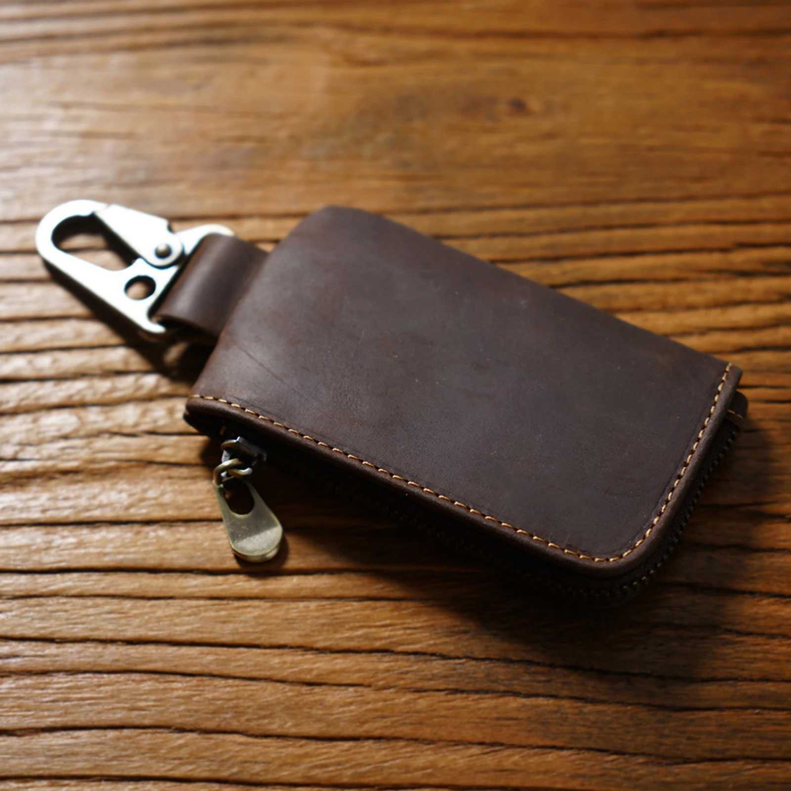 Genuine Leather Zipper Case for Coin Purse Key Organizer Card Holder Slim Mini Wallet with Keychain for Women Men Z251023