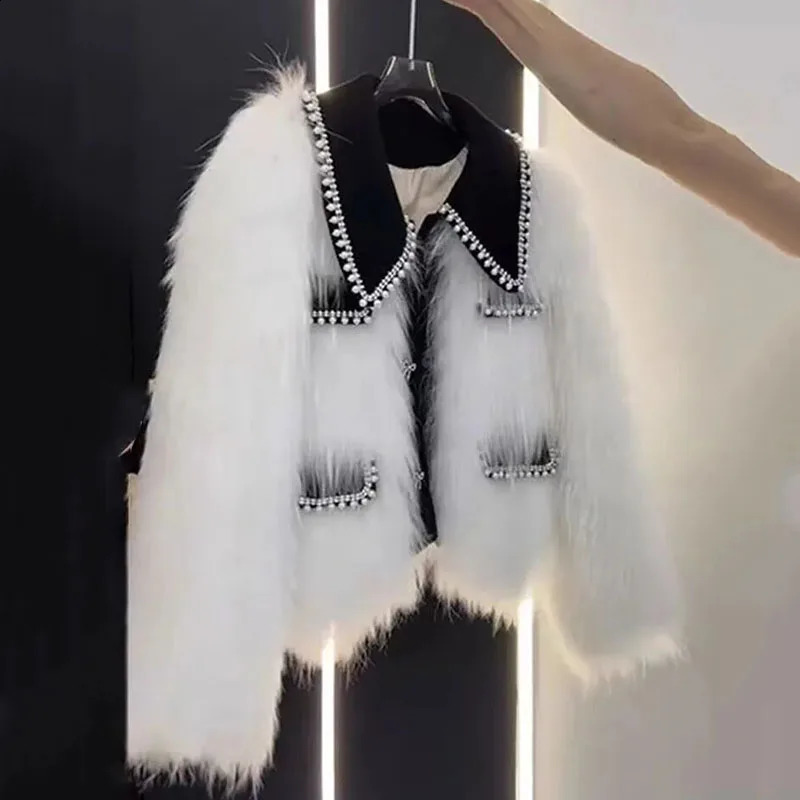 High end Heavy Industry Nail Bead Fox Fur Grass Jacket Women Autumn Winter Unique Warm Casual Coat Female Top 251023