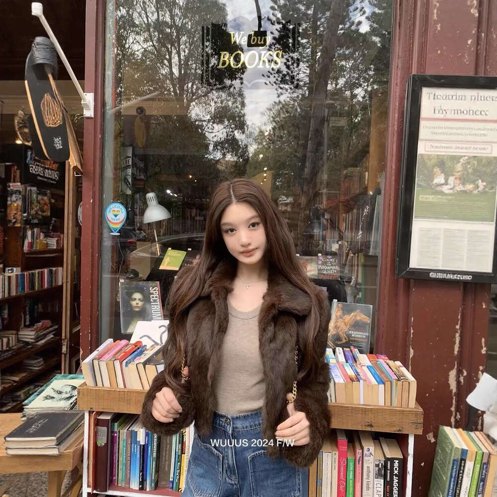 Shangdong Money Coffee Color Whole Leather Rabbit Fur Coat Short Women Stand Collar Old Money Style Winter Wear