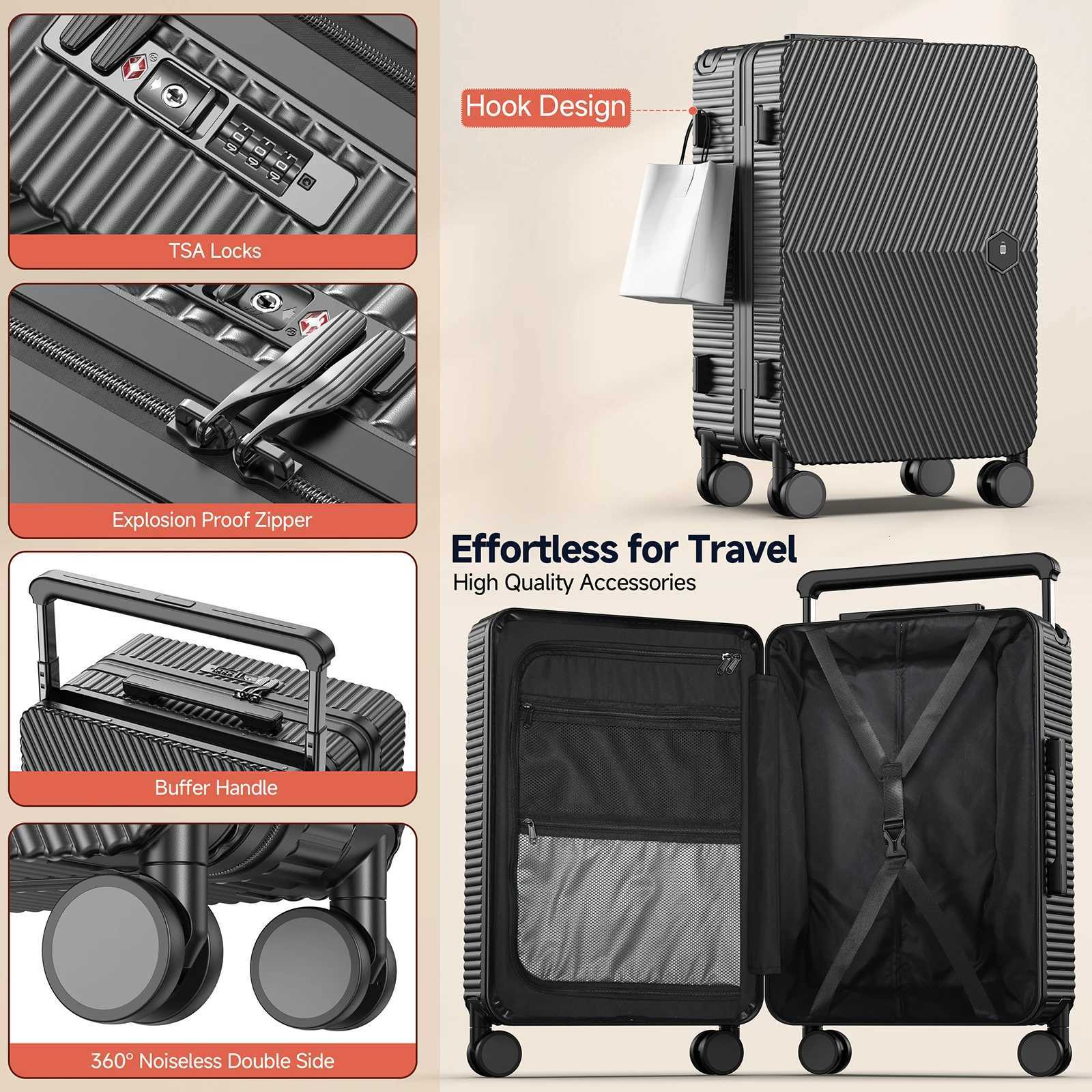 Lightweight 22 Carry on Luggage Hard Shell Suitcase with 360Spinner Wheels Airline Boarded Suitcase LSA Lock Dual ZippersW251024