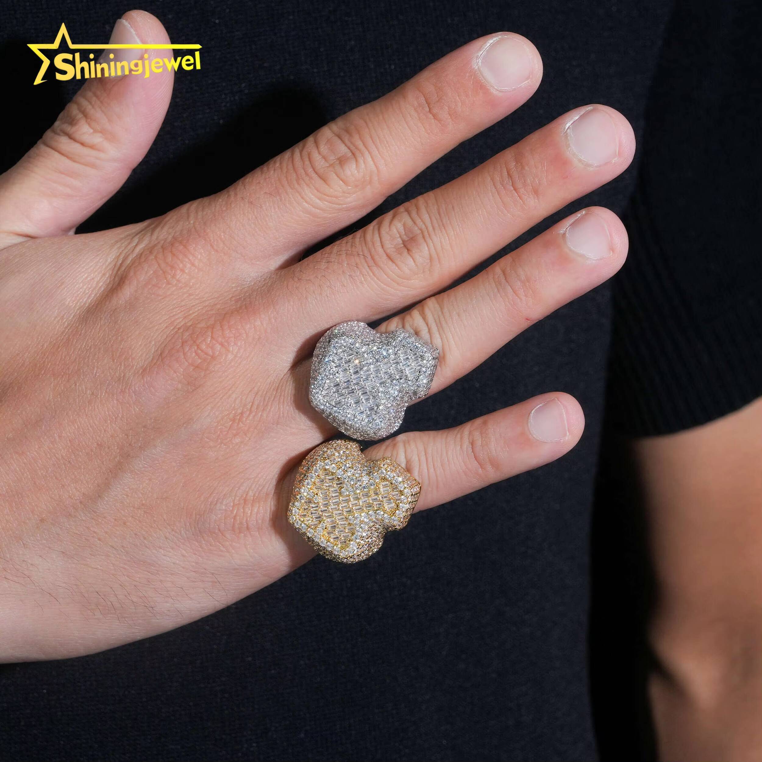 Baguette Moissanite Ring Hip Hop Cross Ring Stocks 925 Silver Fully Iced Out Jewelry Championship Ring Moissanite VVS GRA