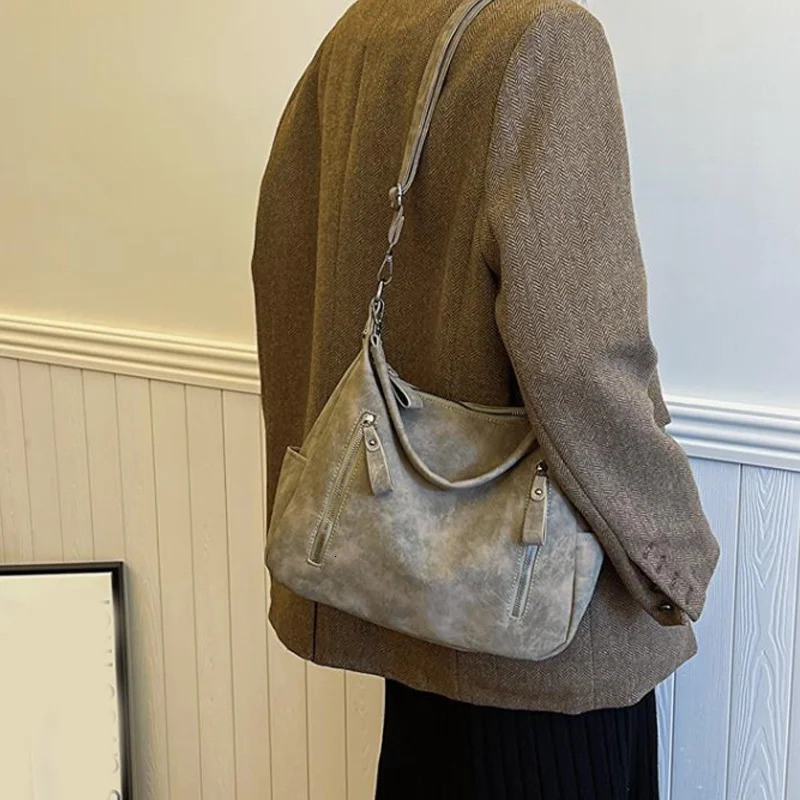 er Leather Female Side Bags Retro Shoulder Bag for Women Handbag Casual Ladies Large Capacity Tote Bag 251023
