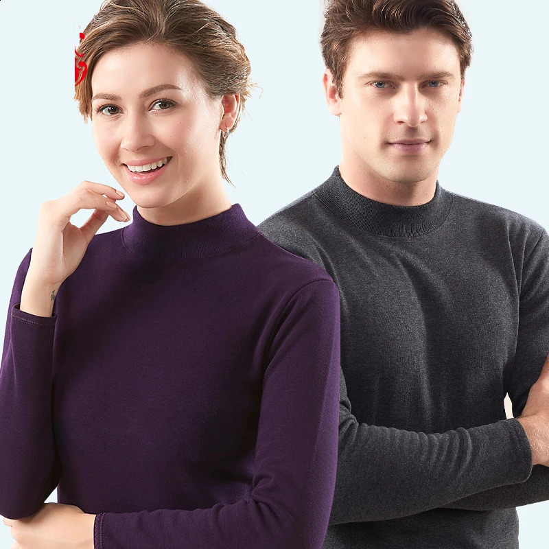 Men THERMAL TOPS SHIRTS FleeceLined Thicken OnePiece Top Thermal Underwear Half Turtleneck Cotton Sweater Suit Middle Collar 251018