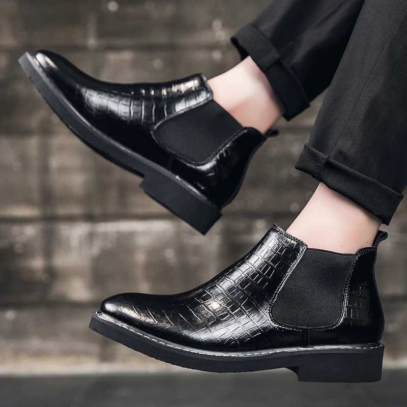 Mens SolidColor Crocodile Embossed Casual Ankle Boot For autumn Winter Are Fashionable Comfortable And AntiSlip Walking Boots W251024