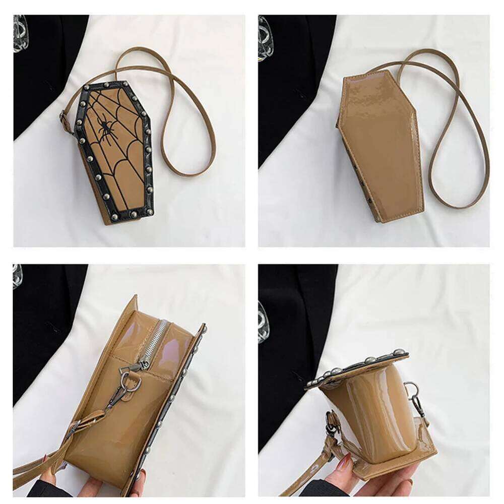 Women Gothic Crossbody Shoulder Cartoon Spider Coffin Y2k Messenger Phone Bag Halloween Sling Purse