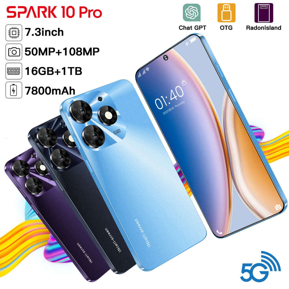 New Spark Pro Android True G Phone GB Side Fingerprint AI Smartphone