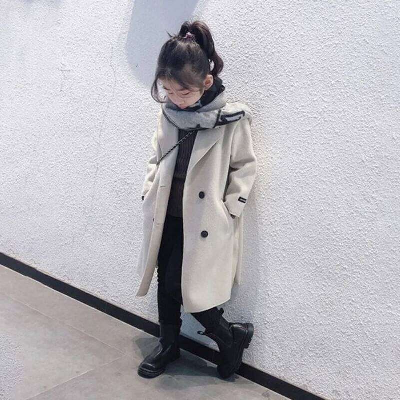 Girls Woolen Jackets Children Winter Thick Warm Long Coats 4-12 Years Kids Turn-Down Collar Outerwear Teenager Fashion Clothing