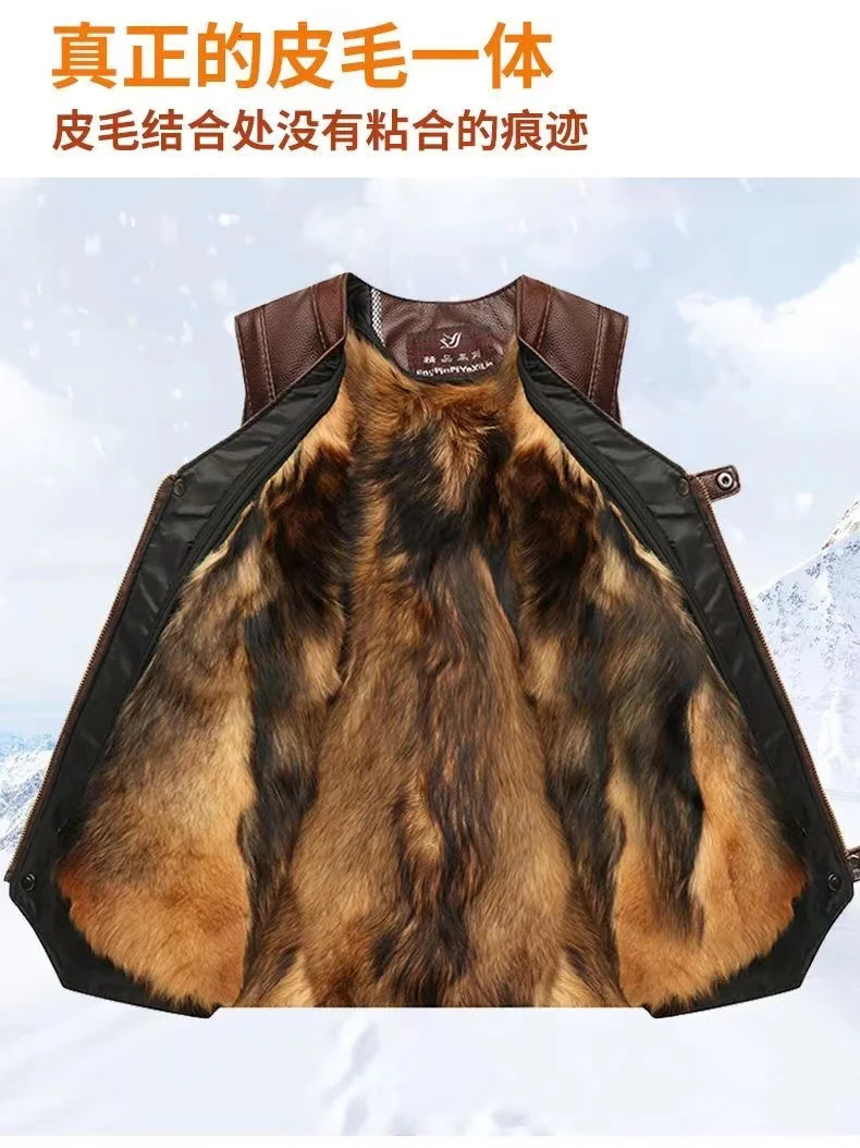 2026 Mens Genuine Leather MultiPocket Sheepskin Liner Thermal Leather Vest 251020