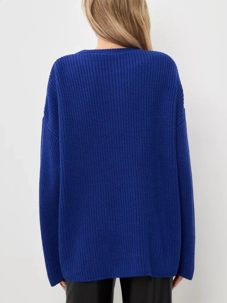 Tossy Casual Knit Round Neck Pullover Female Clothes Loose Long Sleeves Solid Ribbed Patchwork Knitwear Women Sweater Pullover 251023