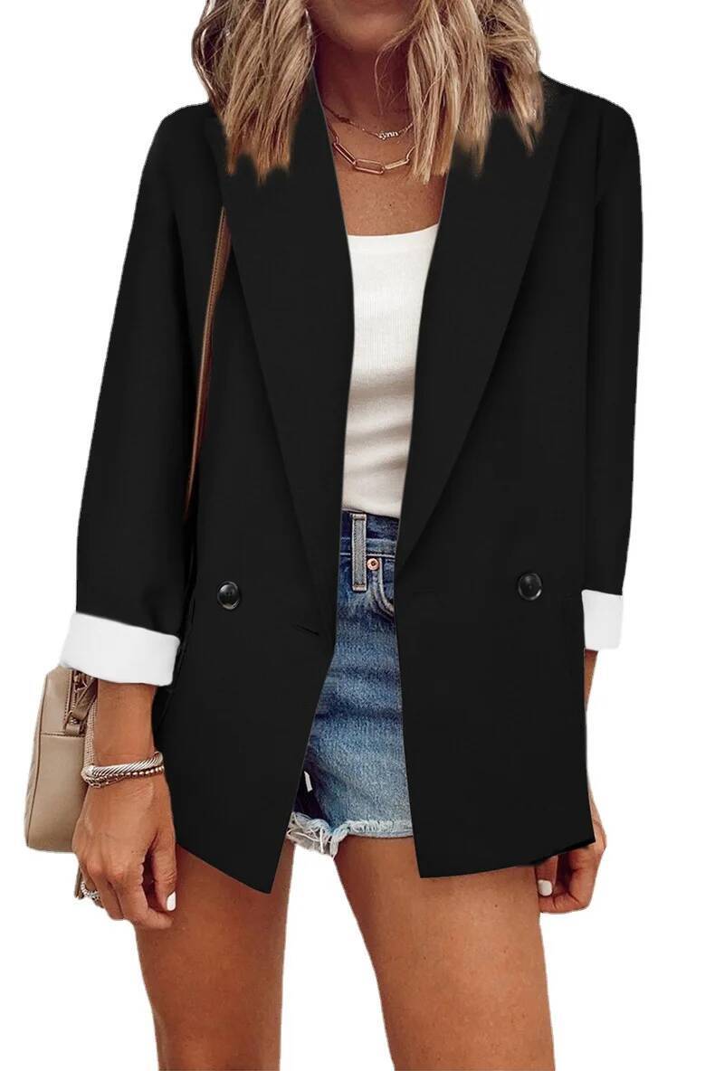 2025 Temperament, Fashion, Autumn and Winter New Women's Coat Solid Color Suit Collar Long Sleeve Loose Fit dongdumaoyi