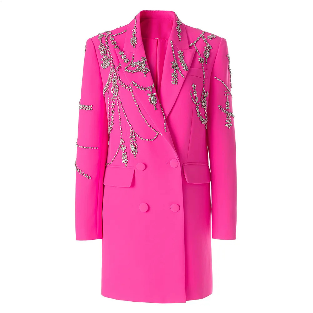 Festival Outfits with Diamonds Outfit Blazer Handmade Long Blazer Dress Jacket Double Breasted Button Pink Dress Suit Women 251020