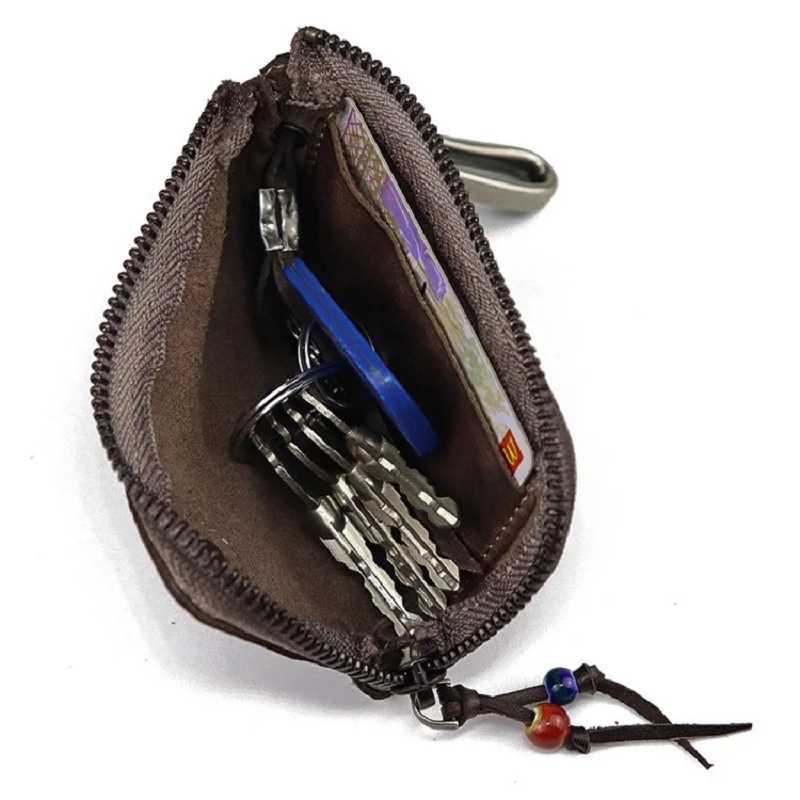 Natural Leather Key Wallet for Men Short Zipper Car Key Holder Real Leather Coin Purse Card Case Bag Keys Organizer Housekeeper Z251023