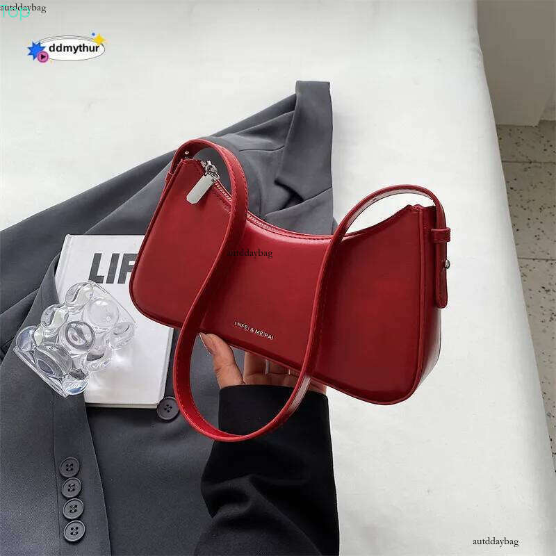 French Red Underarm Bag for Women 2024 New Popular Versatile Single Shoulder Bags Designer Simple Handbags Trend H6.28#31 ddmythur